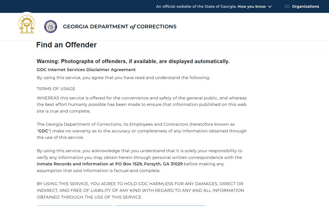 Lee State Prison GDC offender query inmate search form