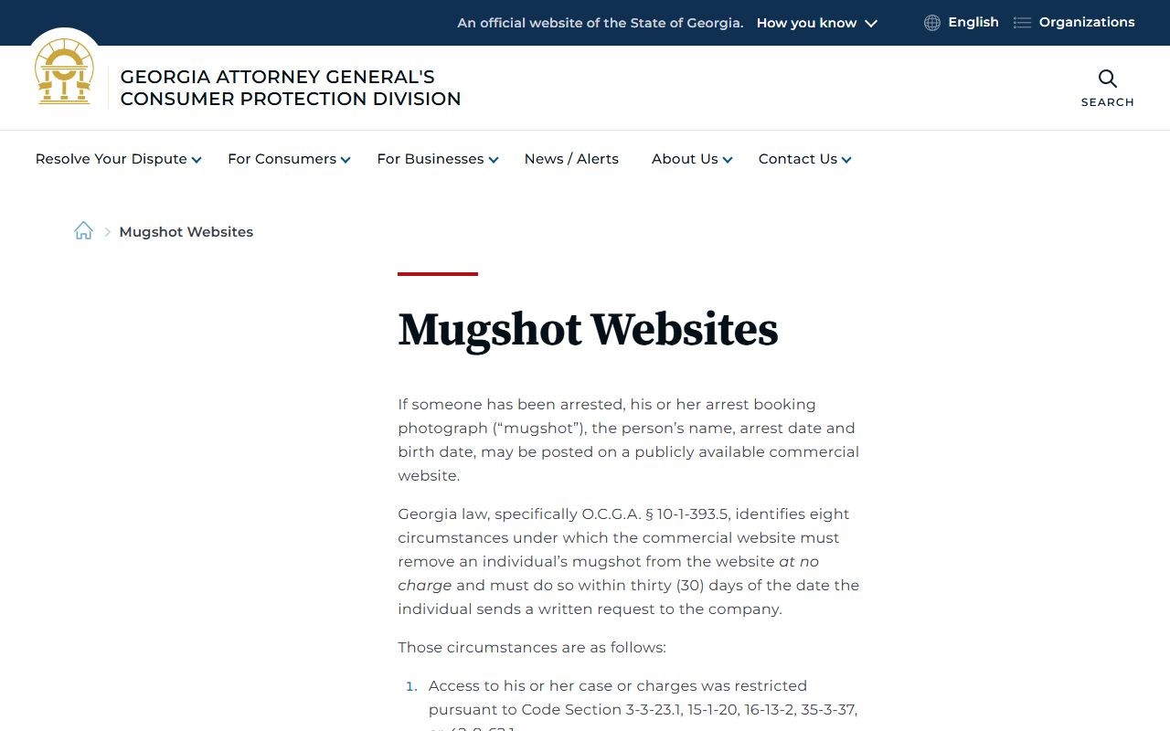 Georgia mugshot website removal law for Lee County booking photos