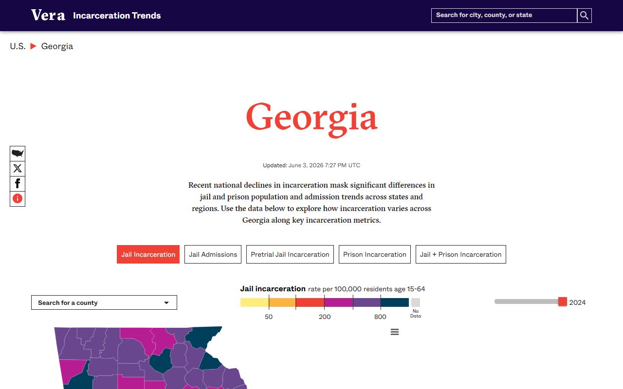 Lee County inmate population trend source on Vera Georgia incarceration dashboard