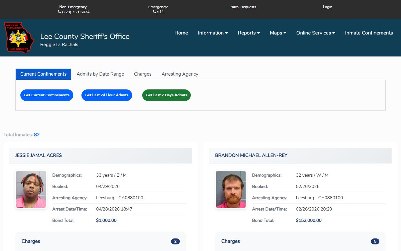 Lee County inmate population official Inmate Confinements roster search