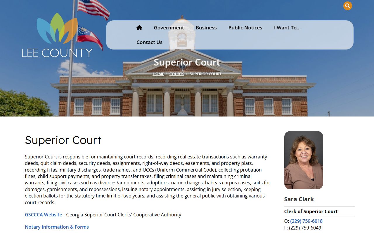 Lee County Superior Court criminal case records contact page